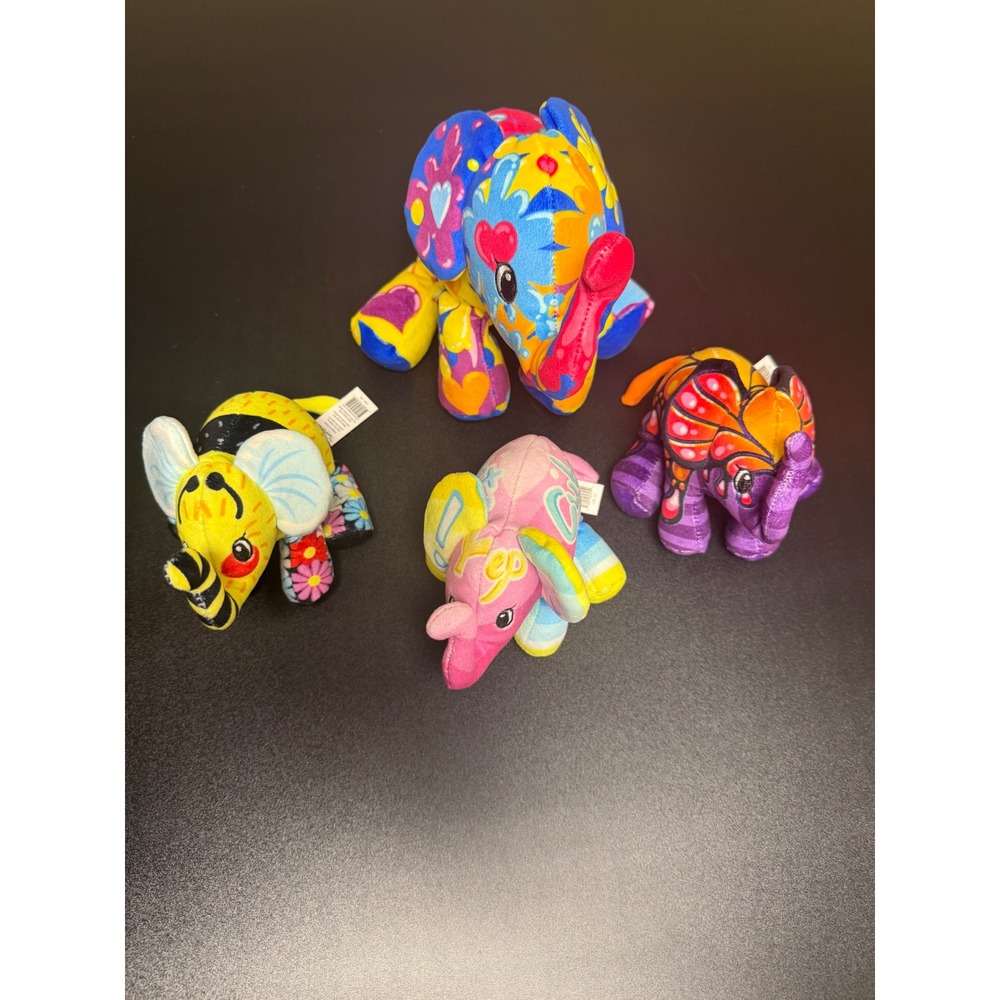 Pop Art Soft Elephant Plush Lot of 4 Colorful Stuffed Animals E1016 E1028 K16